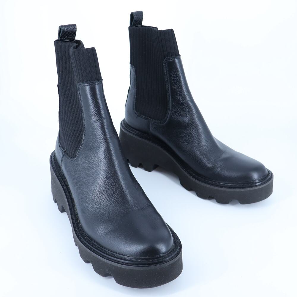 Dolce Vita Hoven H2O Boots Black Leather and Knit Chelsea Lug Sole Women's 9